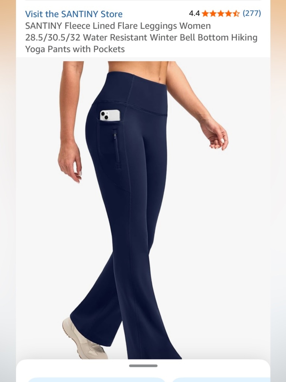 Santiny medium Navy Blue Flare Leggings Side Pocket Fleece lined NWOT